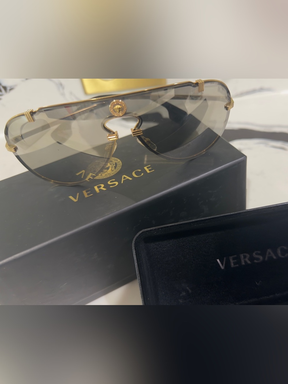 Versace Gold Rim Aviator Sunglasses with Gradient Smoke Lenses unisex